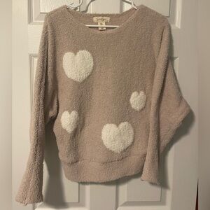 Jessica Simpson Blush/Taupe Heart Pullover Fuzzy Sweater